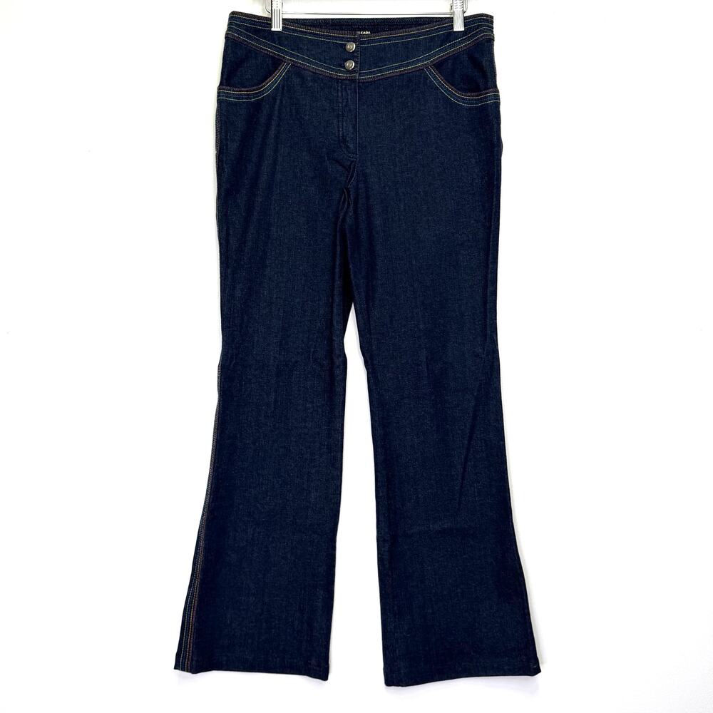 Vintage ESCADA Sport Jeans Flare Leg Rainbow Stitch Dark Wash Womens 40 / 8 Y2K